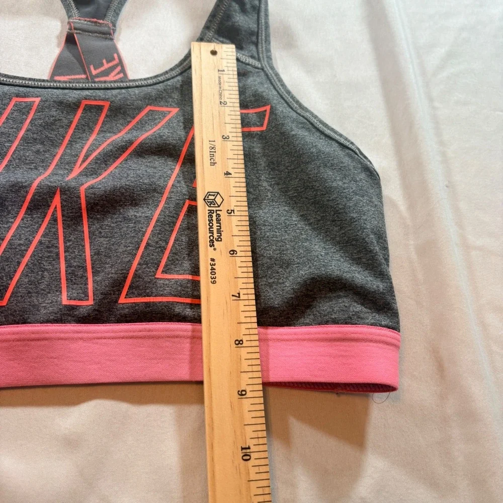Nike Sports Bra Womens Medium Gray Pink Racerback Logo Compression Gym Workout